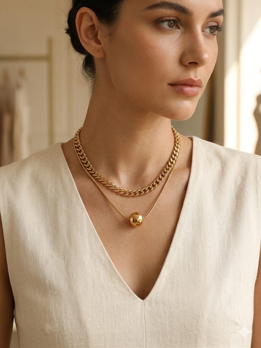 18k gold plated double layerd chain - Image 2