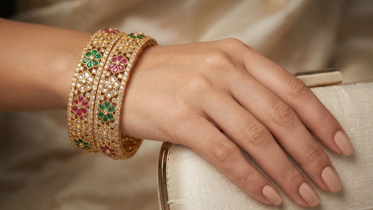Multi Color Stone High Gold Bangle Size 2'4,2'6 - Image 2