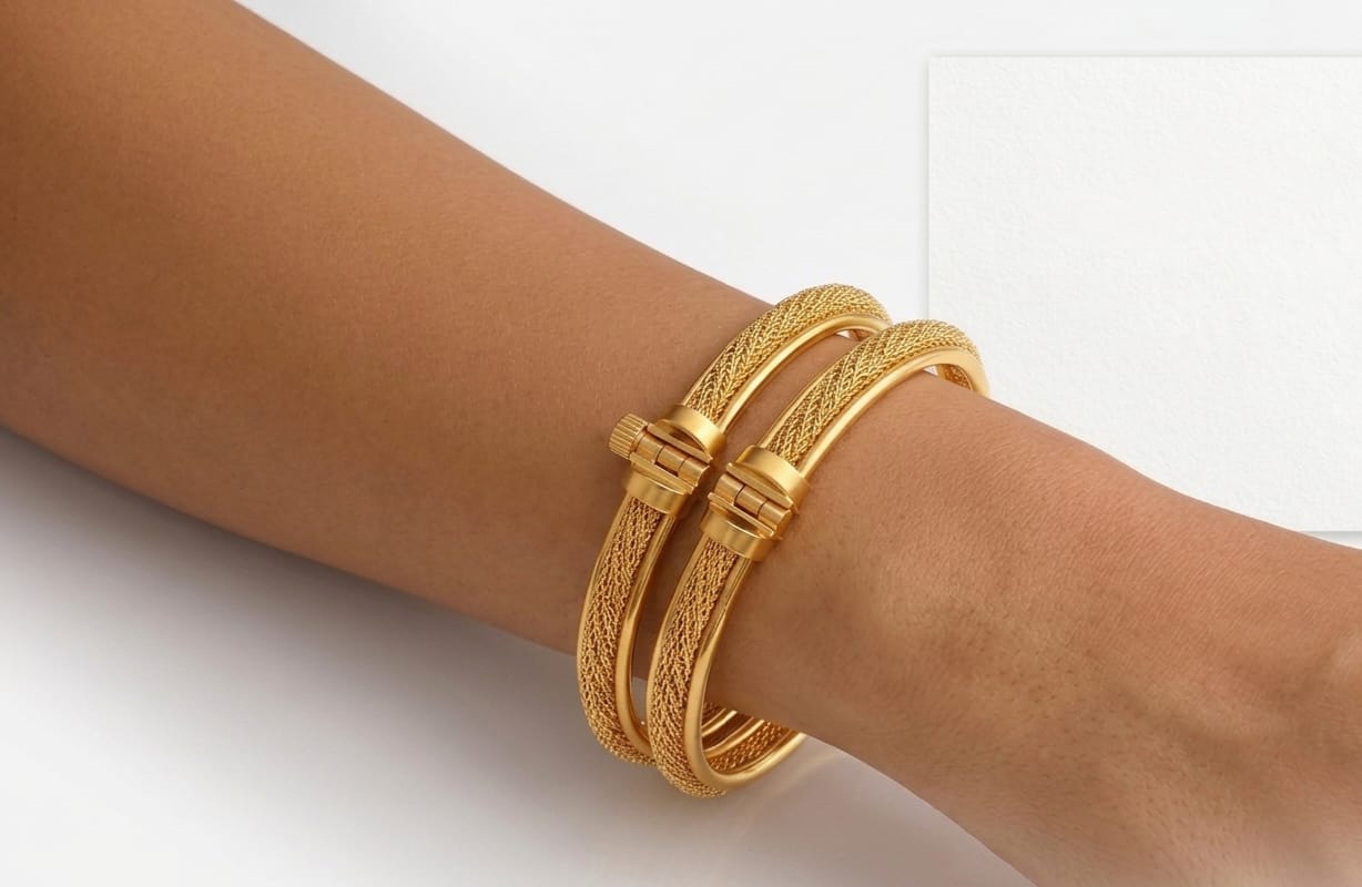 Openable Screw Gold Plated 2 Bangles - Image 2