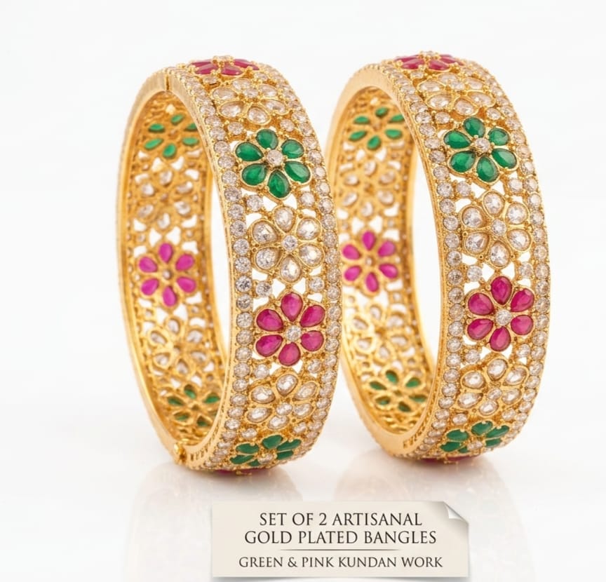 Multi Color Stone High Gold Bangle Size 2'4,2'6