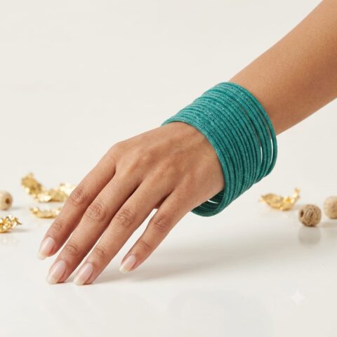 RAMA GREEN VELVET METAL 3 DARJAN SET BANGLES