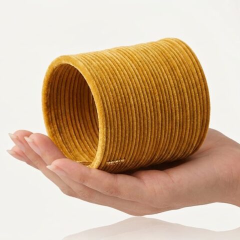MUSTARD YELLOW VELVET METAL 3 DARJAN SET BANGLES