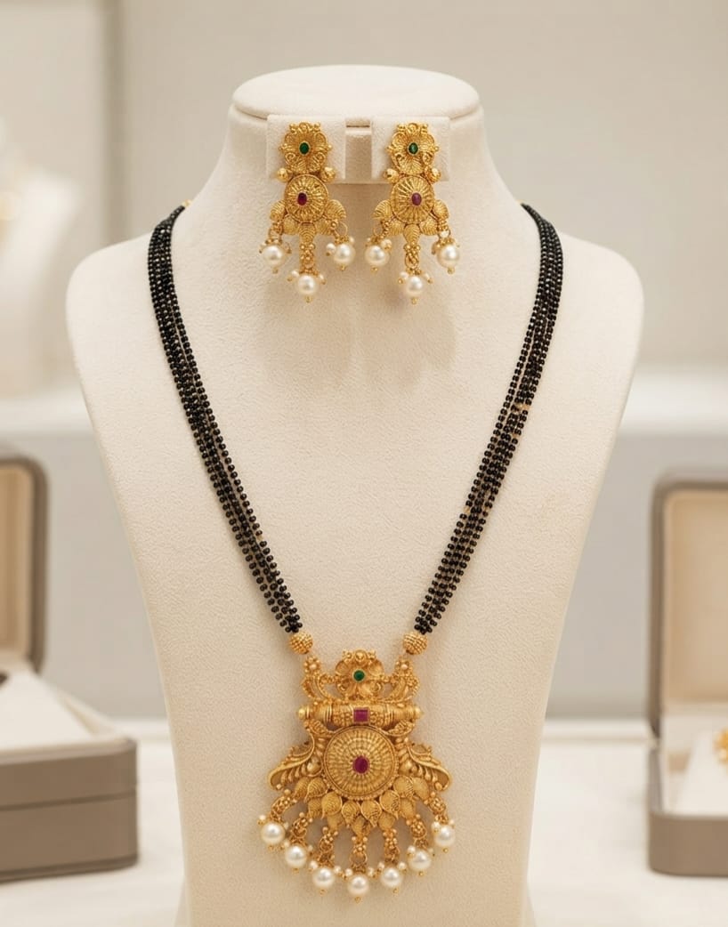 HIGH GOLD MANGALSUTRA RAJWADI WITH EARRINGS