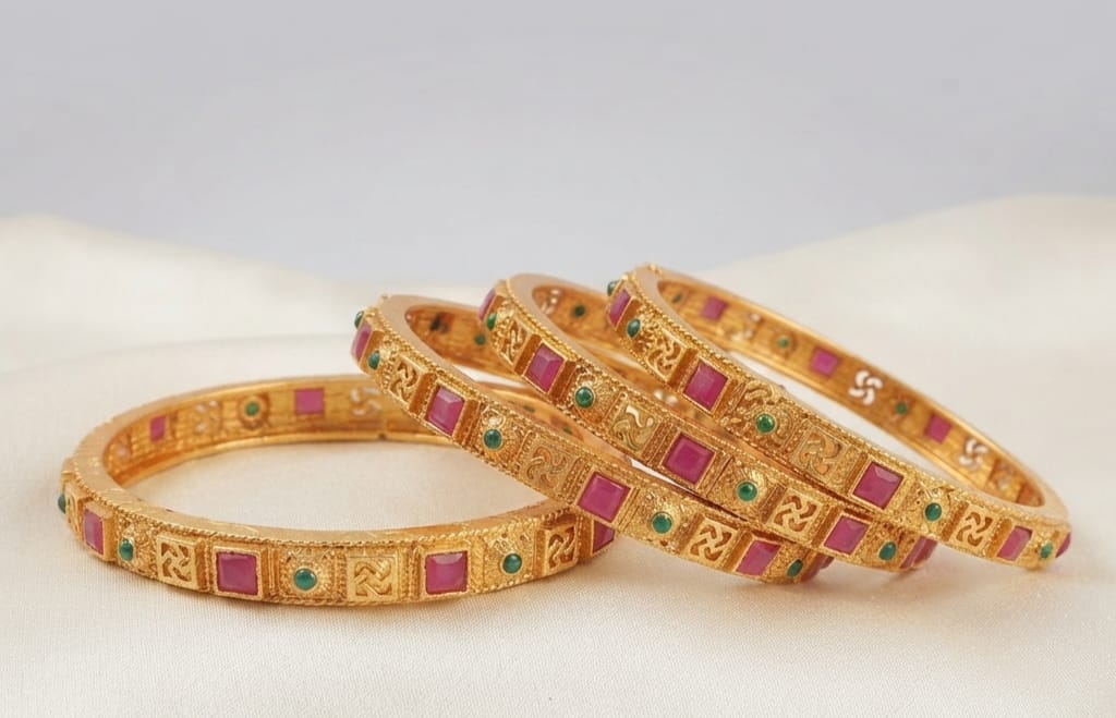 HIGH GOLD NAKSHI WORK BANGLES SET 4