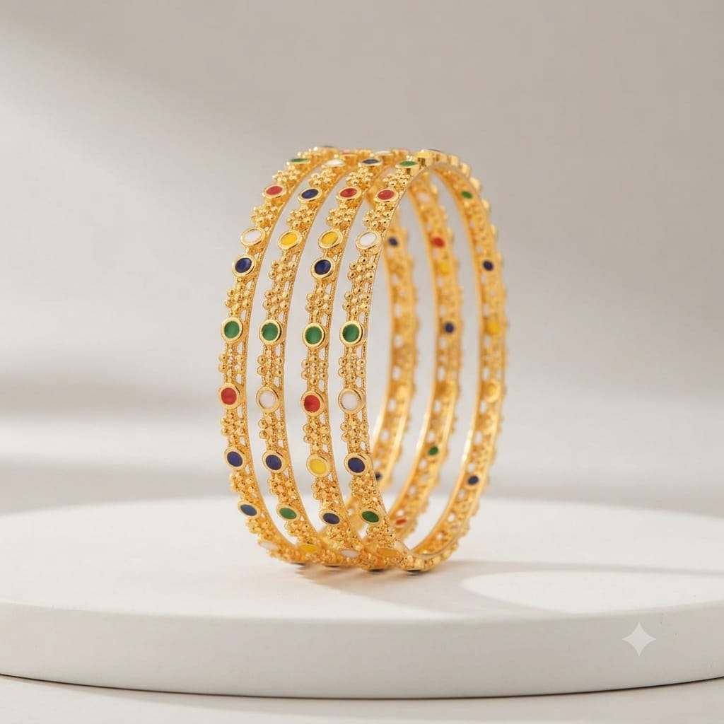 HIGH GOLD MEENA WORK BANGLES 4 SET