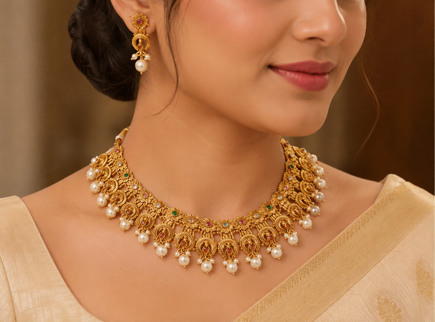 HIGH GOLD NECKLACE WITH EARRING - Image 2