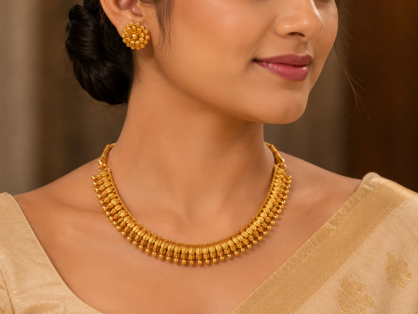 HIGH GOLD NECKLACE WITH EARRING - Image 2