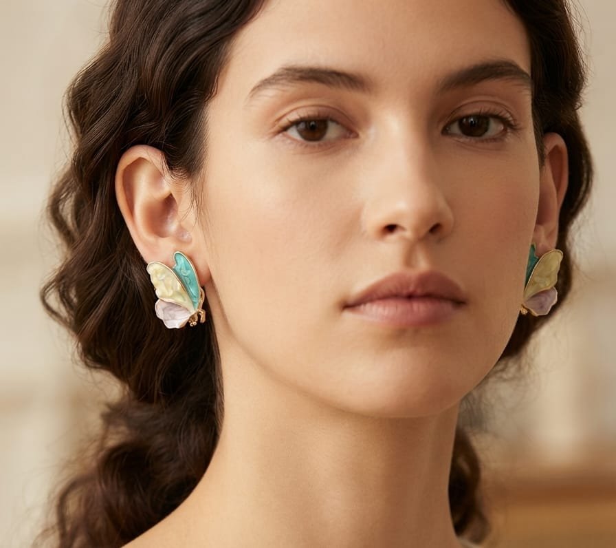 ENAMEL BUTTERFLY STUD EARRINGS - Image 2