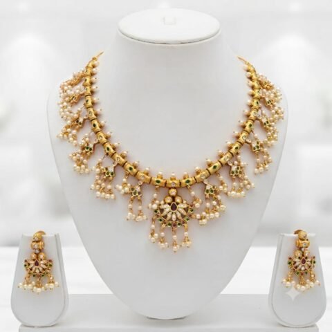 SOUTH INDIAN GOLD PLATED NECKLACE WITH EARRING